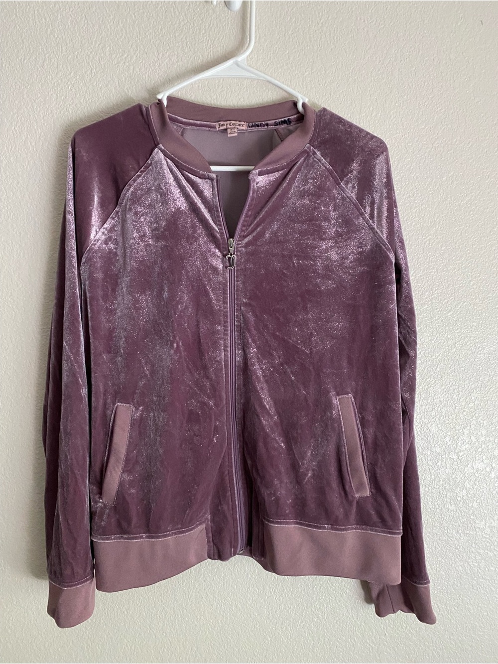 Juicy Couture 90s Y2K Velvet Track Jacket XL Purple Metallic Pockets JLo Vibes